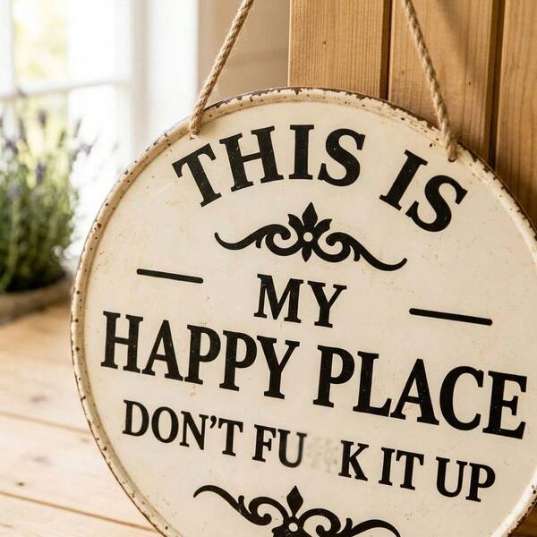 Rustic Garden Round Wooden Sign - "My Peaceful Little Corner, Leave The Stress Outside" Vintage Home Decor, Vibrant Printed Wall Hanging, Multi-Functional Welcome Sign, Suitable For Indoor Spaces, Patio, Farmhouse, Bistro, Cafe And Dormitory Wall Art