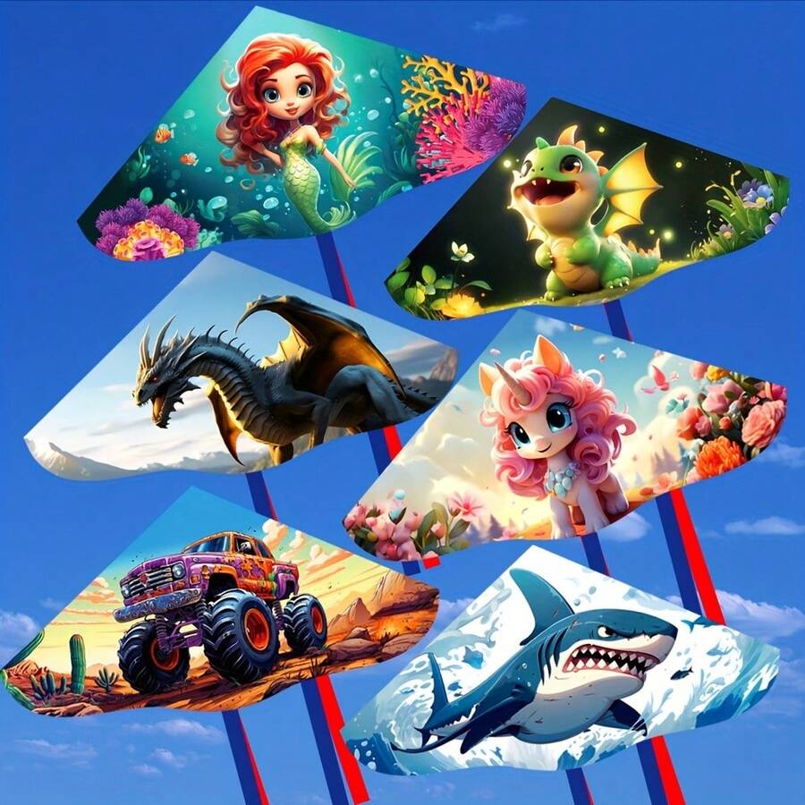 1pc Cartoon Triangle Kite With 50m Line, Suitable For Beach, Grass, Outdoor Flying Entertainment