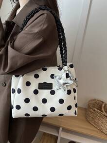Minimalist Polka Dot Tote Bag Large Capacity Commuter Shoulder Bag 2026 Fashion New Niche Design Lightweight Versatile Women's Handbag - White - View 7