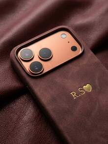 個性化客製化字母姓名手機殼，適用於 iPhone 17 16 15 14 13 Pro Max Plus Air，3D 雕刻浮雕豪華荔枝紋 PU 皮革保護殼，理想禮物 - 棕色 - 查看 5