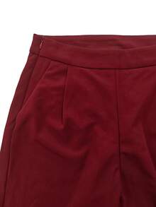 Women's Autumn/Winter Solid Color Casual Elegant Fashion Stand Collar Button-Up Jacket And Pocket Wide Leg Pants 2-Piece Set, Office Commute Daily Versatile All-Season Long Sleeve Outfit - Burgundy - View 12