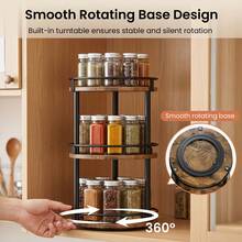 Senmeo 3‑Tier Wood & Iron Rotating Spice Rack, 360° Lazy Susan Turntable, Space Saving Storage Organizer, For Kitchen/Countertop/Cabinet - Black Frame Walnut Color - View 7