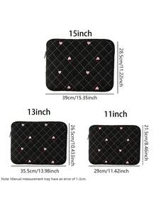 1pc Polyester Diamond Grid Heart Embroidery Laptop/Tablet Storage Bag, Suitable For 11/13/15 Inch Laptop/Tablet Storage, Design, Embroidered Heart Accents - Multicolor - View 3