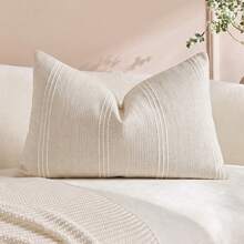 1PC/2PCS Decorative Striped Throw Pillow Cover, Textured Linen Pillowcase, Suitable For Sofa, Bed, Chair, Living Room, Home Decor, Country Style - Beige - View 6