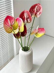 Artificial Red Anthurium Flower, DIY Wedding Bridal Party Bouquet Centerpiece Floral Arrangement, Home Office Living Room Bookshelf Decor, Gift For Plant Lovers And Homeowners - Multicolor - View 5