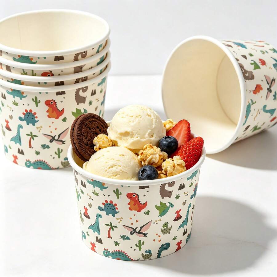20/10pcs, Dinosaur Themed Ice Cream Cup, Dessert Cup, Baking Bowl, Suitable For Baking, Ice Cream, Snack Placement, Birthday Parties, Welcome Parties, Bridal Weddings, Restaurant Decoration, Picnics, Party Supplies - Multicolor - View 1