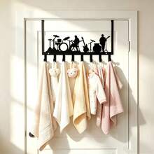 No-Drill Over-The-Door Hook, Band Character Iron Hollow Decorative Hook, 8-Hook Large Capacity Door Back Storage Rack, Bathroom Towel Clothing Key Bag Storage Rack, Bedroom Entryway Door Universal Hanging Hook, Perfect Gift Choice - View 9