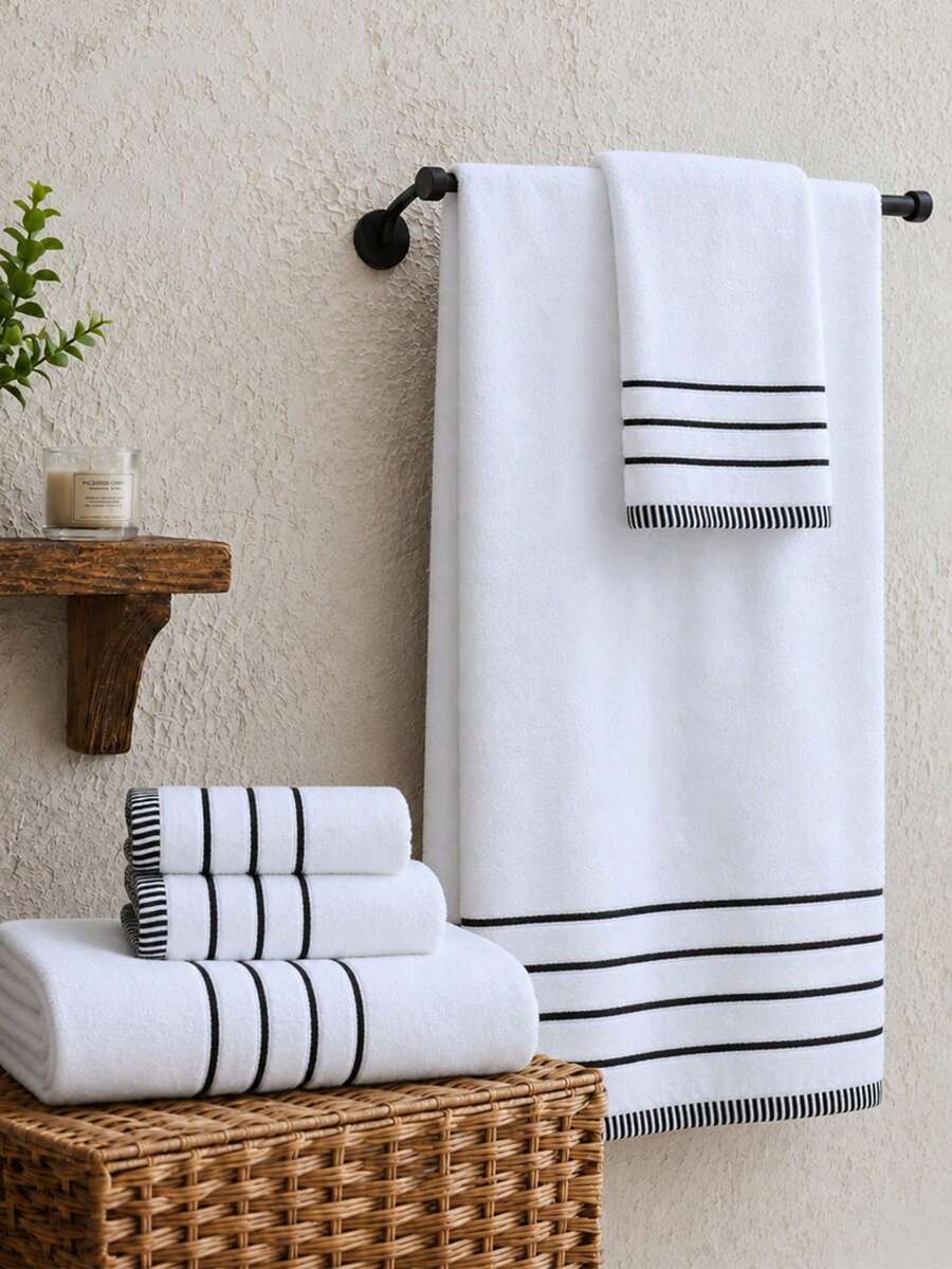 1pc/2pcs Luxury Bamboo Fiber Towel Set – Soft, Fluffy, High Absorbency, 2-Piece Set Includes Bath Towel And Hand Towel, Perfect For Bathroom, SPA, Gym, Hotel Quality - White - View 1