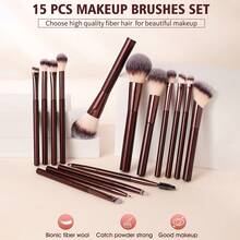 35 Pcs Wine Red Makeup Tool Set, 15 Soft Gradient Flat‑Top Makeup Brushes With 20 Matching Accessories, Contains Makeup Sponges, Powder Puffs, Eyelash Curler, Brush Cleaner And Decorative Pearl Flower Hair Clips For Daily Styling. - Multicolor - View 2