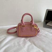 Bolso de mano mini Boston con remaches del Día Nacional, bolso pequeño cruzado con cadena, estilo vintage con letras en relieve, diseño exclusivo y exquisito - Rosa - Ver 4