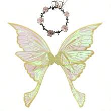 New Adult Gold Foil Phoenix Tail Butterfly Wings Fairy Wings Back Decor Holiday Party COS Costume 2pcs Set,Halloween - Multicolor - View 6