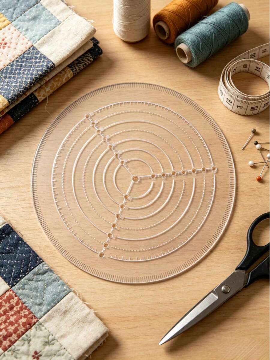 1 pieza Regla de patchwork, Regla de costura, Plantilla cuadrada de patchwork de acrílico, Regla de precisión transparente para empalme, Juego de accesorios de herramientas - Regla circular - Ver 1