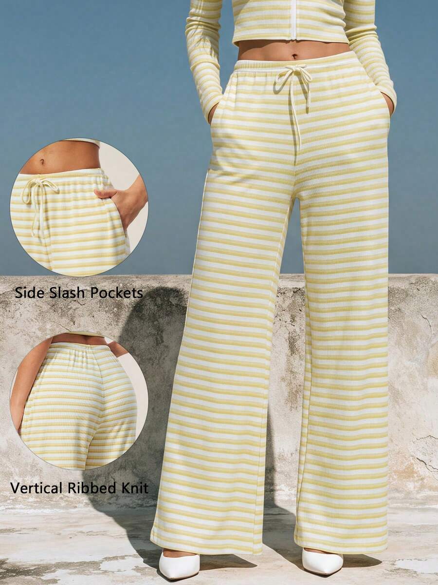 TimeOff Women's 1pc Solid Color Drape Wide Leg Pants - Yellow - View 1