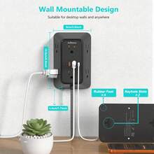 5ft Braided Extension Cord Power Strip Surge Protector, 10-In-1 Multi-Outlet Expander With 6 AC Outlets, 2 USB-C And 2 USB-A Fast Charging Ports, Ultra-Thin Flat Right Angle Plug, Wall Mountable, Suitable For Home, Office, College Dorm, Travel - Black - View 6