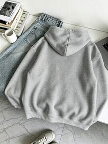 Plus-Size Women's Casual Hooded Sweatshirt Featuring A "I'M JUST A GIRL" And Bow Print, Plus Pockets; A Girly-Style Hoodie For Autumn And Winter. - Light Grey - View 2