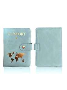 Minimalist Airplane Print Passport Wallet, Snap Button PU Faux Leather Passport Cover, Portable Travel Document Holder For Beach Vacation & School - Multicolor - View 14