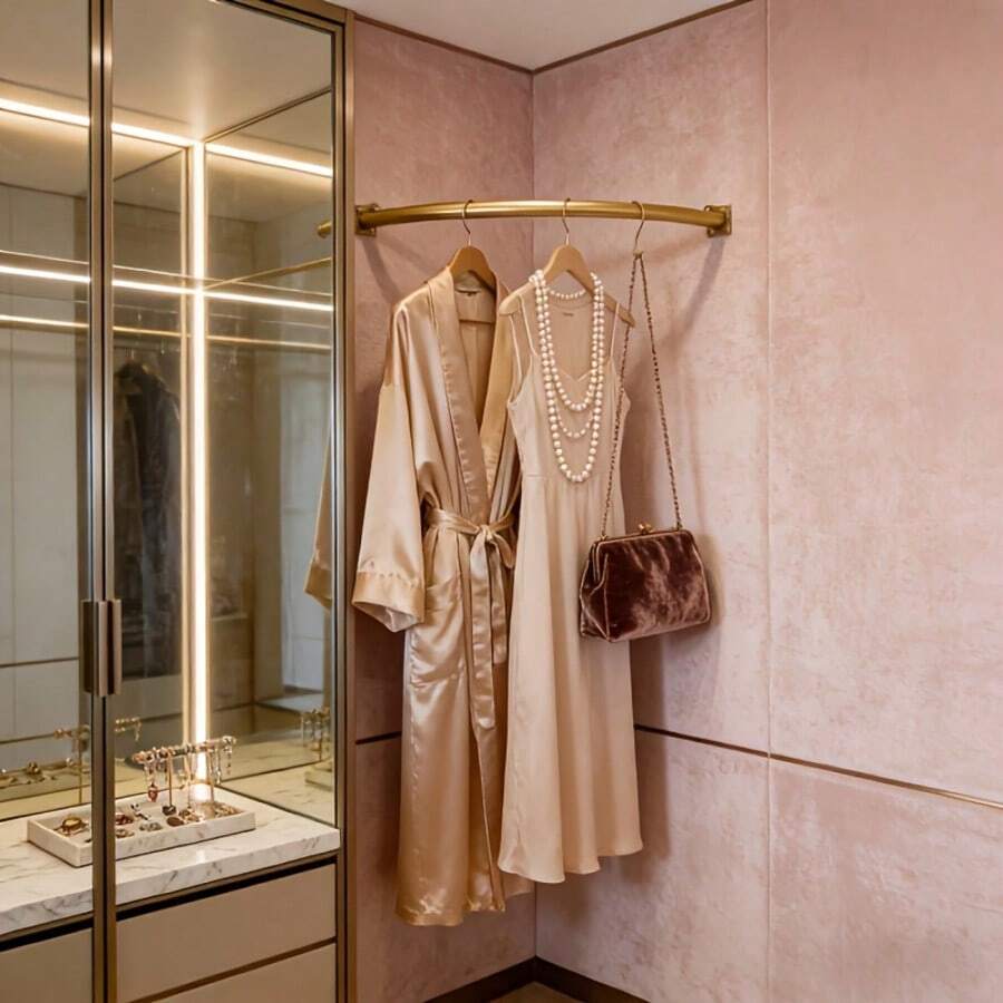Curved Heavy Duty Wall Mounted Elegant Closet Rod Space-Saving Closet Storage Easy To Install Suitable For Entryway Closet Bathroom Closet Corner Multi-Functional Closet Storage Rod Mother's Day Christmas Halloween Gift