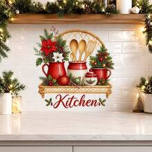 3/1 buah Stiker Dinding Dapur Natal. Pohon Natal Mini, Peralatan Holly dengan Desain Huruf Dapur. Stiker Vinyl Tema Natal Modern untuk Dekorasi Pesta Liburan Musim Dingin Ruang Makan Dapur. - View 5