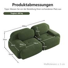 Modular Green 2 Seat Sofa - Modular Corduroy Sofa Frame For Living Room And Lounge - 綠色 2 人座 - 查看 11