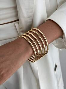 5pcs/Set Vintage Fashion Geometric Curved Smooth Plain Metal Bangles For Women, Elegant Glamorous Daily Casual Party Gathering Vacation Travel Couple Date Holiday Versatile Jewelry Bracelet Gift - Bracelet - View 2
