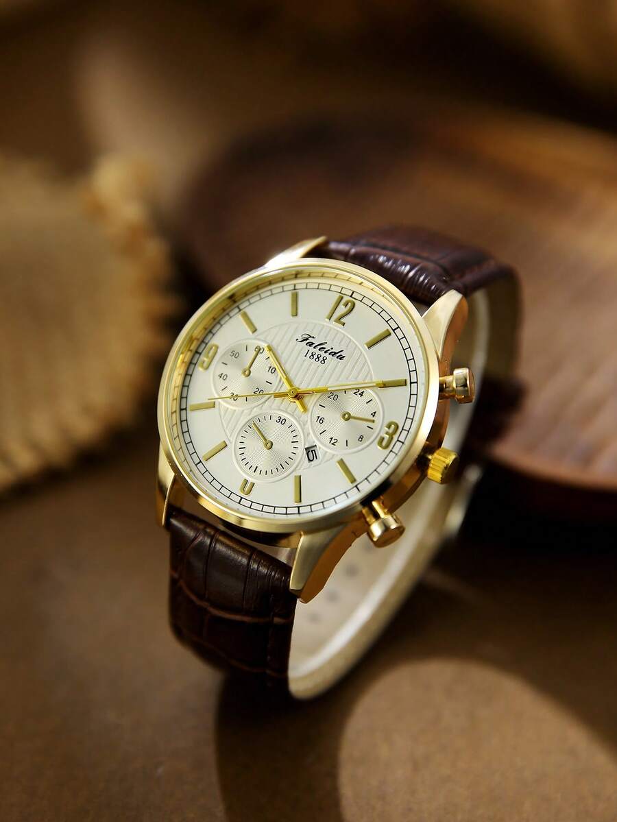 1pc Men's Quartz Watch With Fashionable Temperament Suitable For Daily Matching Birthday/Graduation Gifts Casual Gatherings - Brown - View 1