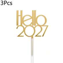 1pc/3pcs/9pcs Gold Hello 2027 Acrylic Cake Toppers, New Year Christmas Party Cake Decorations - Multicolor - View 15