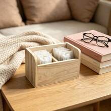 IDUK 1PC Wooden 2-Compartment Tea Bag Storage Box Organizer For Home Hotel Desktop Display Cafe Bar Counter Kitchen Tea Caddy Holder With Divider Compartments Perfect For Tea Lover Gift Ideas Decorative - Maple - View 1