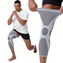 1 Piece Of Breathable Compression Knee Sleeve Anti-Slip Knitted Knee Support Brace Sports Knee Protector For Basketball Running Cycling Gym Meniscus Injury Recovery Knee Guard - Grey - View 2