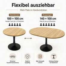Extendable Dining Table, Oval Dining Table, Coffee And Leisure Table, Length 100/140 X Width 100 X Height 75 Cm, Modern And Simple Dining Table, Oak Color - 自然 - 查看 3