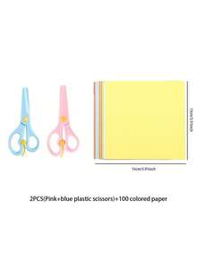 1/2/102/104pcs Colorful Handmade Plastic Scissors & Colored Paper Set, Suitable For Paper Cutting, Origami, Crafts, Craft Supplies, School Supplies, Back To School, Graduation Season (Handmade Scissors/A4A5 Paper Cutter Set) - Multicolor - View 16