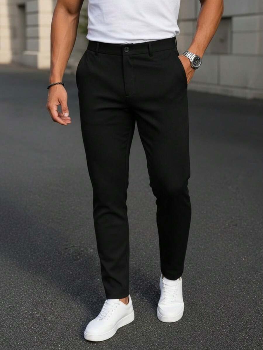 Calça Social Bengaline Masculina Slim Fit com Conforto e Flexibilidade - Preto - Visão 1