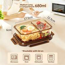 High Borosilicate Glass Lunch Box, Microwave , Suitable For Office Workers' Rice Lunch Box Bowl Food Storage Container, Separable Bento Box - Multicolor - View 12