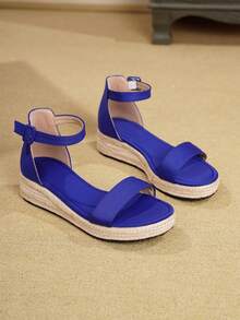 Women's Wedge Platform Sandals, Thick Sole Sandals, Jute Rope, Suitable For All Seasons, Vacation, Party, Casual, Beach - Blue - View 7