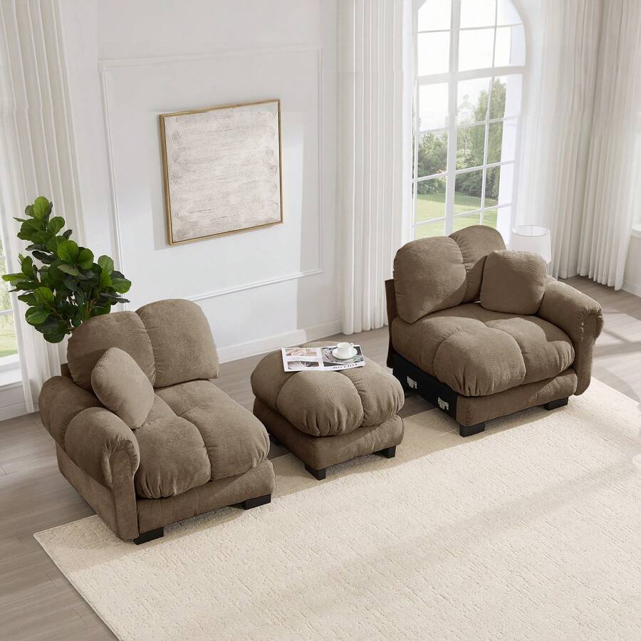 Sofa Brown Made Of Chenille For Living Room - 棕色雙人座 - 查看 1