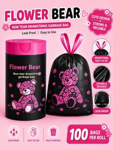 1 Roll/100pcs Sakura Bear Shaped Scented Trash Bags - Thickened Tear-Resistant Drawstring Garbage Bags, Large Size 17.72X17.72 Inches Capacity, Scented Anti-Tear Bags, Ideal Choice For Daily Use - A - View 1
