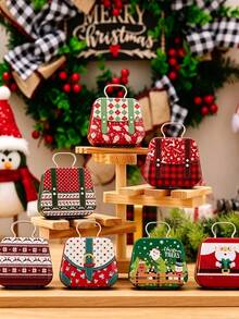 1/2pcs Christmas Tin Candy Boxes, Suitable For Holiday Gifts And Party Favors, Gift Bags, Christmas Decoration - Multiple Styles - View 5