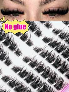 120 Clusters Glue-Free Dense False Eyelashes, Transparent Stem Self-Adhesive, Easy To Wear And Quick Application, Suitable For Dating, Travel, Halloween And Other Occasions, Segmented False Eyelashes - D - View 2