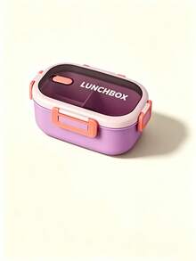 Flip-Top Snap-Lock Divided Plastic Bento Box, Microwave- Leak-Proof Lunch Box With Spoon, Portable For Students, Office Workers And Outdoor Use - Multicolor - View 9