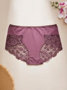 1PC Plus Size Women's Sexy Lace Boxer Briefs, Comfortable And Elegant, Full Lace, Semi-Transparent, Sexy Lace, Halloween Gifts - Purple - View 3