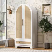 Wardrobe Cabinet With Storage White Wood - Double Door Design - 白色 - 查看 3