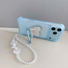Encomende e Siga a Loja para Ganhar Cordão Grátis, Capa de Telefone com Suporte de Espelho em Forma de Coração Anti-Queda nos Quatro Cantos com Corrente em Forma de Coração + Capa de Telefone com Alça de Pulso/Compatível com Apple 17PROMAX/16promax/15promax/14promax/13promax/12promax/11promax/XSMAX/7/8PLUS/Compatível com Samsung S26/2524321u Capa de Telefone Compatível com Xiaomi Adequado para Honor Compatível com Huawei Adequado para - Azul bebê - Visão 3