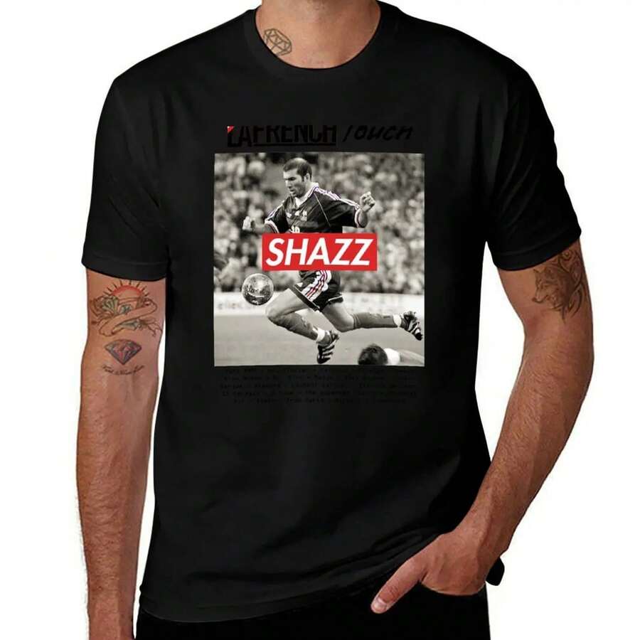 Shazzidane: Casual Short-Sleeve Loose-Fit T-Shirt, La French Touch & Shazz & Zinedine Zidane Style - Black - View 1