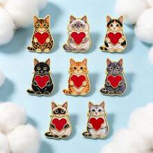 Cute Cat Holding Red Heart Lapel Enamel Pins And Brooches Badge Pins For Backpacks Bags Backpack Cool Decoration Friend For Gifts - Multicolor - View 7