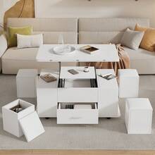 Coffee Table With Storage Adjustable White Made Of Wood For Living Room - White - View 2