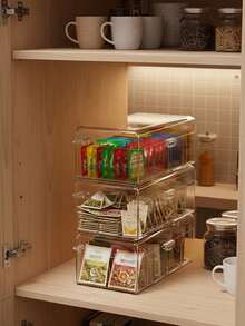 1-Compartment Tea Bag Storage Box With Hinged Lid, Transparent Stackable Tea Storage Box, 4-Compartment Plastic Tea Bag Storage Box, Suitable For Kitchen And Countertop - Transparent - View 8