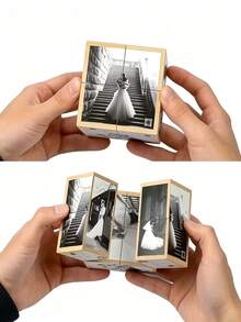 Personalized Custom Creative Magic Cube Photo Frame - DIY Creative Handmade Wooden Souvenir, Unique Foldable Collage Movie Theme Square, Made Of Innovative Materials, Suitable For Parents Celebration Gift, Couples, Friends, Family Creative Gift, Landscape Decoration, Desktop Display, Durable - Multicolor - View 6