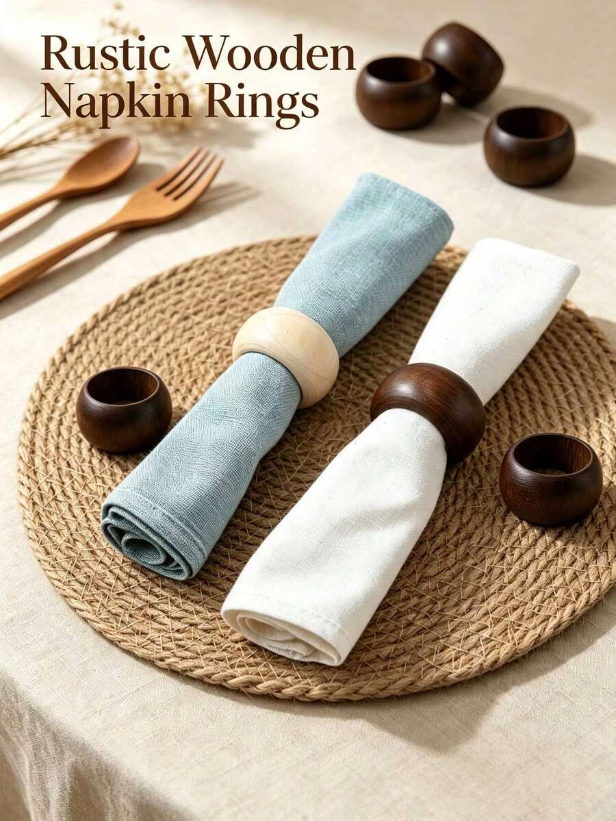 Wooden Napkin Rings Round Rustic Style Napkin Vintage Table Decor Suitable For Dinner Party Wedding Table - Multicolor - View 1