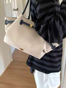 Bolso de axila con patchwork de bloques de color, bolso de hombro con fondo estructurado, no colapsable, forma 3D, gran capacidad, almacenamiento conveniente para artículos esenciales diarios, adecuado para uso diario, trabajo, transporte, viajes y salidas - Azul - Ver 4