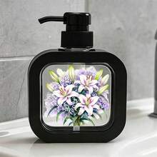 White Frame Visible Window Hand Soap Dispenser Watercolor Purple White Lily With Baby Breath Floral Print Refillable Pump Bottle Large Capacity Bathroom Kitchen Lotion Storage Container - Multicolor - View 5