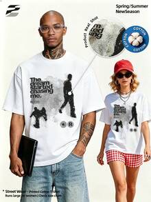 Street Style Fall Crew Neck Printed-Shirt Casual Short Sleeve Elegant Comfort Versatile Going Out Top. - White - View 2